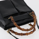GUCCI Bamboo Hand Bag Leather 2way Black Gold Auth 177474-6