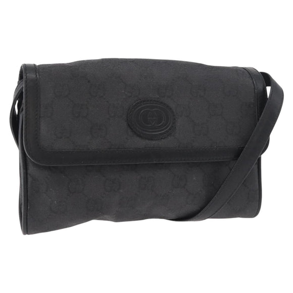 GUCCI GG Canvas Shoulder Bag Black Gold 004 904 0198 Auth 177480