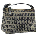 FENDI Zucchino Canvas Hand Pouch Bag Navy Silver Auth 177481-1