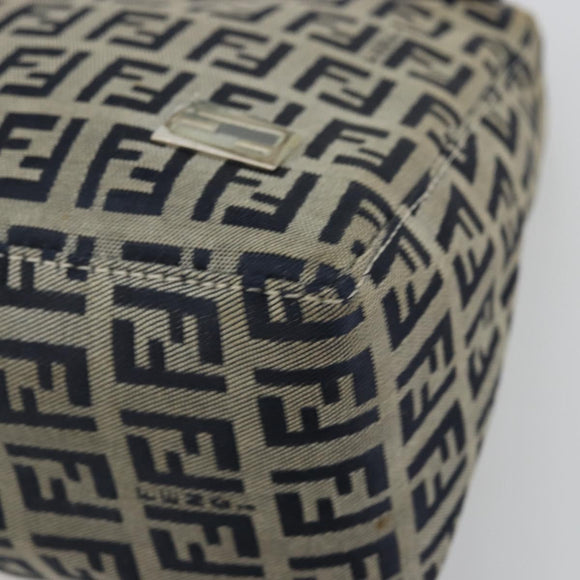 FENDI Zucchino Canvas Hand Pouch Bag Navy Silver Auth 177481