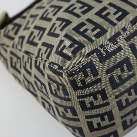 FENDI Zucchino Canvas Hand Pouch Bag Navy Silver Auth 177481