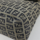FENDI Zucchino Canvas Hand Pouch Bag Navy Silver Auth 177481-16