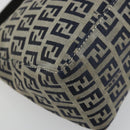 FENDI Zucchino Canvas Hand Pouch Bag Navy Silver Auth 177481-17