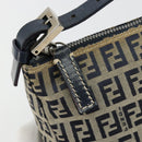 FENDI Zucchino Canvas Hand Pouch Bag Navy Silver Auth 177481-9