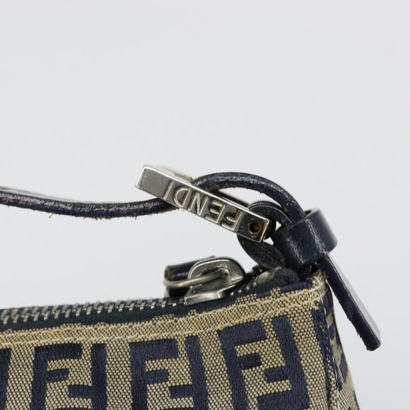 FENDI Zucchino Canvas Hand Pouch Bag Navy Silver Auth 177481