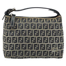 FENDI Zucchino Canvas Hand Pouch Bag Navy Silver Auth 177481-13