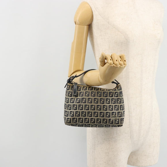 FENDI Zucchino Canvas Hand Pouch Bag Navy Silver Auth 177481