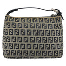 FENDI Zucchino Canvas Hand Pouch Bag Navy Silver Auth 177481-2