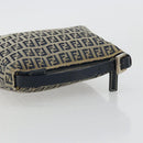 FENDI Zucchino Canvas Hand Pouch Bag Navy Silver Auth 177481-7