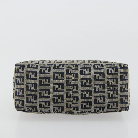 FENDI Zucchino Canvas Hand Pouch Bag Navy Silver Auth 177481