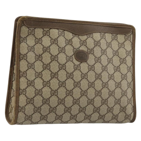 GUCCI GG Supreme Clutch Bag PVC Beige Gold 97 01 038 Auth 177482