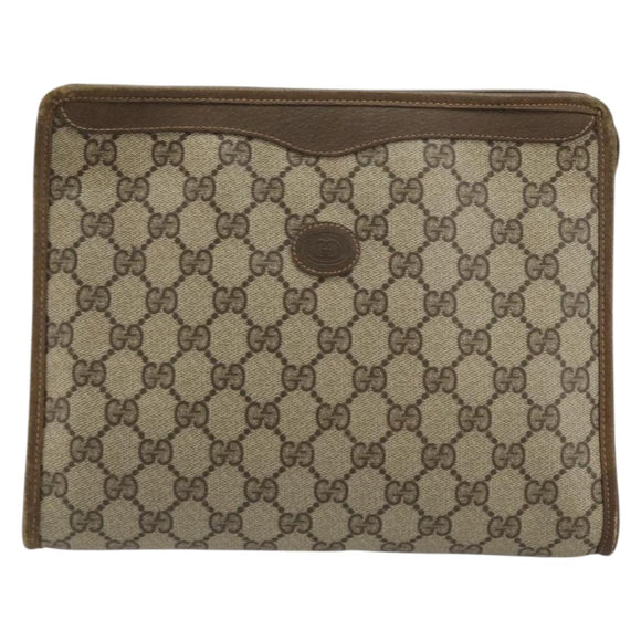 GUCCI GG Supreme Clutch Bag PVC Beige Gold 97 01 038 Auth 177482