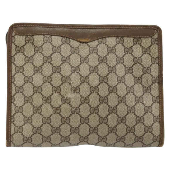 GUCCI GG Supreme Clutch Bag PVC Beige Gold 97 01 038 Auth 177482