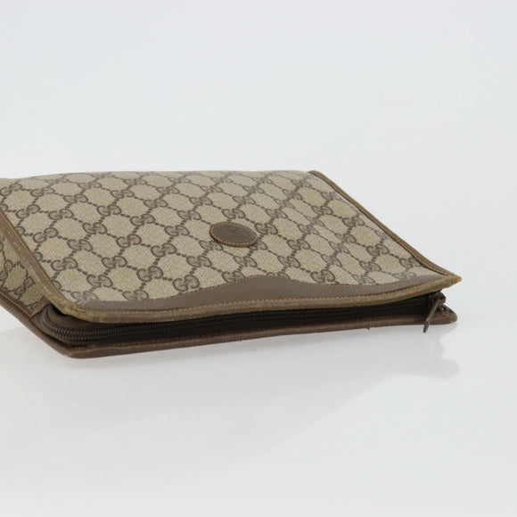 GUCCI GG Supreme Clutch Bag PVC Beige Gold 97 01 038 Auth 177482
