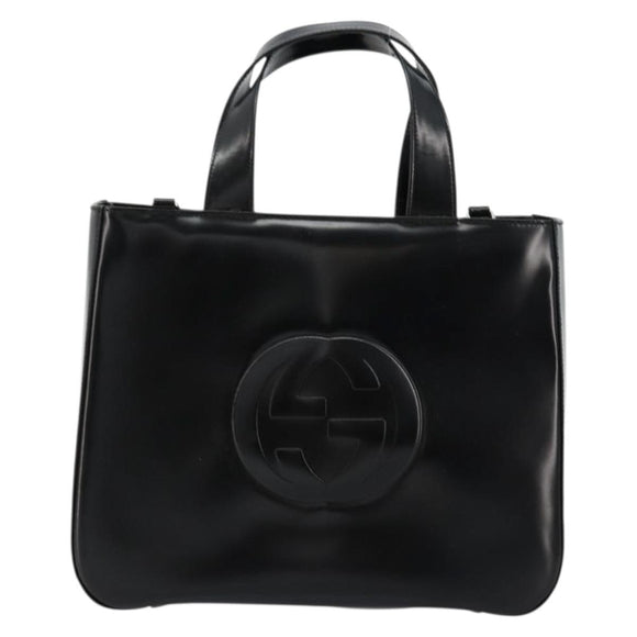 GUCCI Hand Bag Patent leather Black Silver 000 2058 0504 5 Auth 177486
