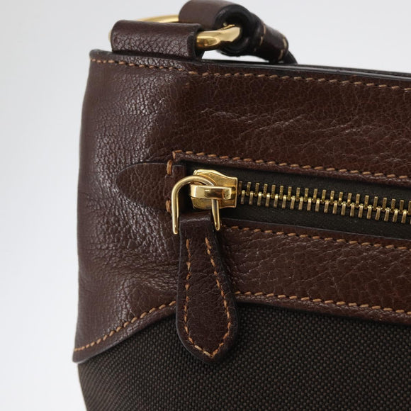 PRADA Schoudertas Canvas Bruin Goud Auth 177488A