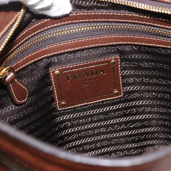 PRADA Schoudertas Canvas Bruin Goud Auth 177488A
