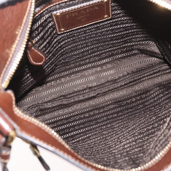 PRADA Schoudertas Canvas Bruin Goud Auth 177488A