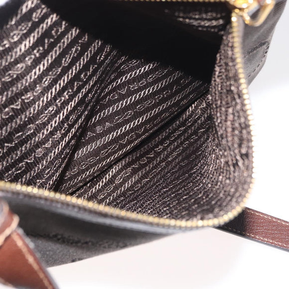 PRADA Schoudertas Canvas Bruin Goud Auth 177488A