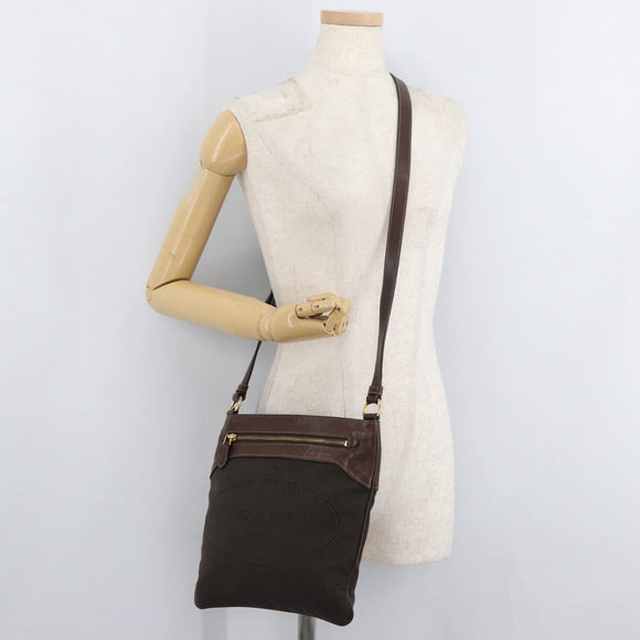 PRADA Schoudertas Canvas Bruin Goud Auth 177488A