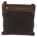 PRADA Schoudertas Canvas Bruin Goud Auth 177488A-13