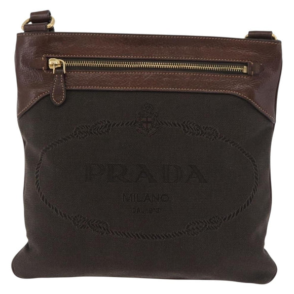 PRADA Schoudertas Canvas Bruin Goud Auth 177488A