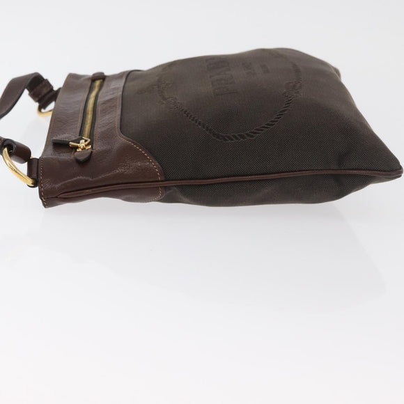 PRADA Schoudertas Canvas Bruin Goud Auth 177488A
