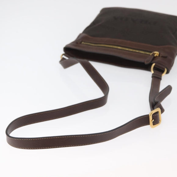 PRADA Schoudertas Canvas Bruin Goud Auth 177488A