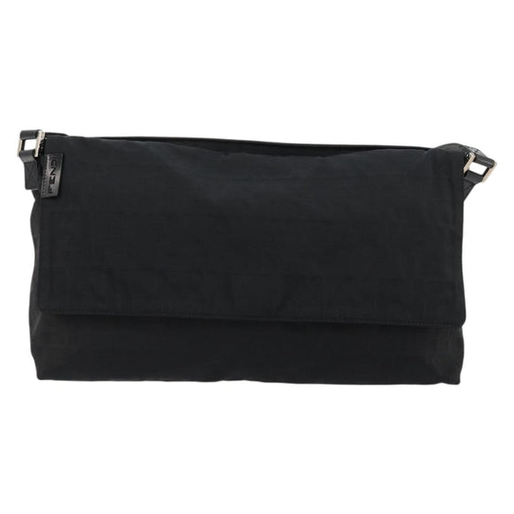 FENDI Zucca Canvas Shoulder Bag Black Silver Auth 177493A