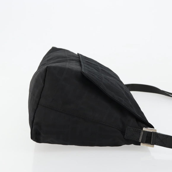 FENDI Zucca Canvas Schultertasche Schwarz Silber Auth 177493A