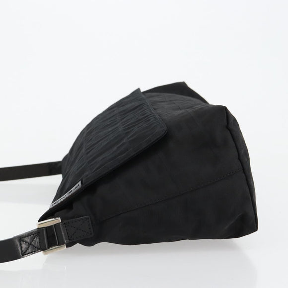 FENDI Zucca Canvas Shoulder Bag Black Silver Auth 177493A