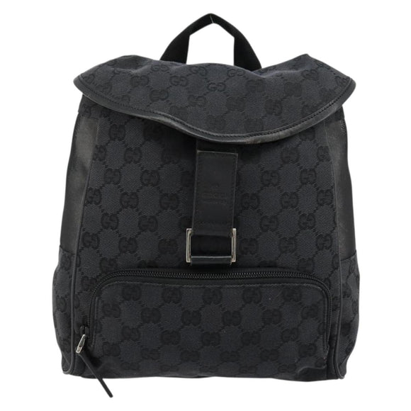GUCCI GG Canvas Backpack Black Silver 019 0352 Auth 177495A