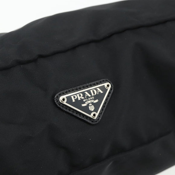 PRADA Pouch Nylon Silver Black Auth 177496A