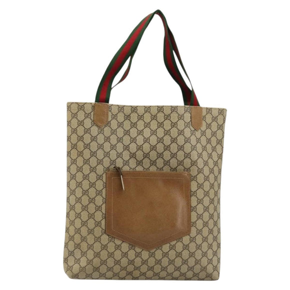 GUCCI GG Supreme Web Sherry Line Tote Bag PVC Beige Red Green Auth 177505