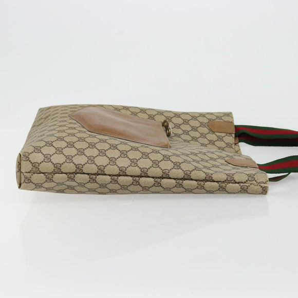 GUCCI GG Supreme Web Sherry Line Tote Bag PVC Beige Red Green Auth 177505