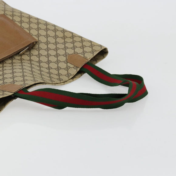 GUCCI GG Supreme Web Sherry Line Tote Bag PVC Beige Red Green Auth 177505