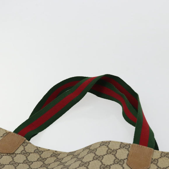 GUCCI GG Supreme Web Sherry Line Tote Bag PVC Beige Red Green Auth 177505