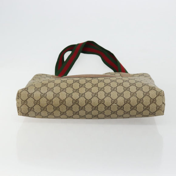 GUCCI GG Supreme Web Sherry Line Tote Bag PVC Beige Red Green Auth 177505
