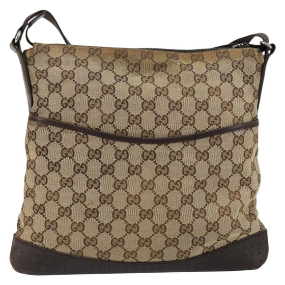 GUCCI GG Canvas Shoulder Bag Beige Silver 145857 Auth 177506