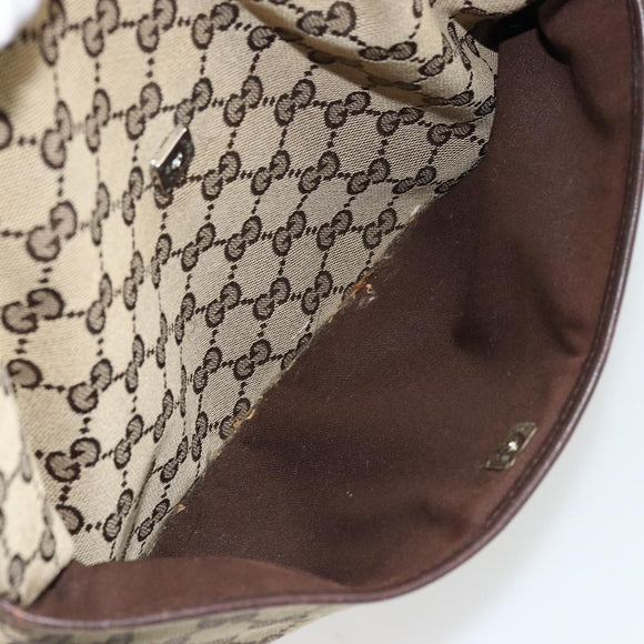 GUCCI GG Canvas Shoulder Bag Beige Silver 145857 Auth 177506