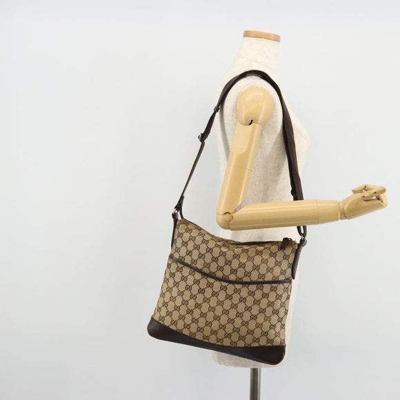 GUCCI GG Canvas Shoulder Bag Beige Silver 145857 Auth 177506