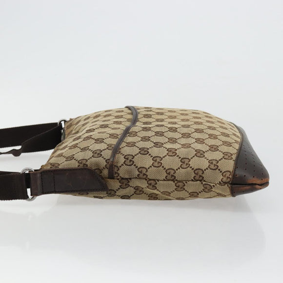 GUCCI GG Canvas Shoulder Bag Beige Silver 145857 Auth 177506