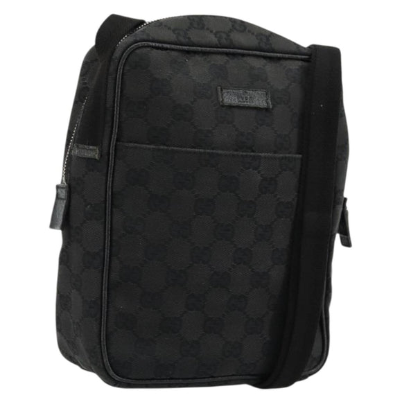 GUCCI GG Canvas Shoulder Bag Black Silver 122759 Auth 177508