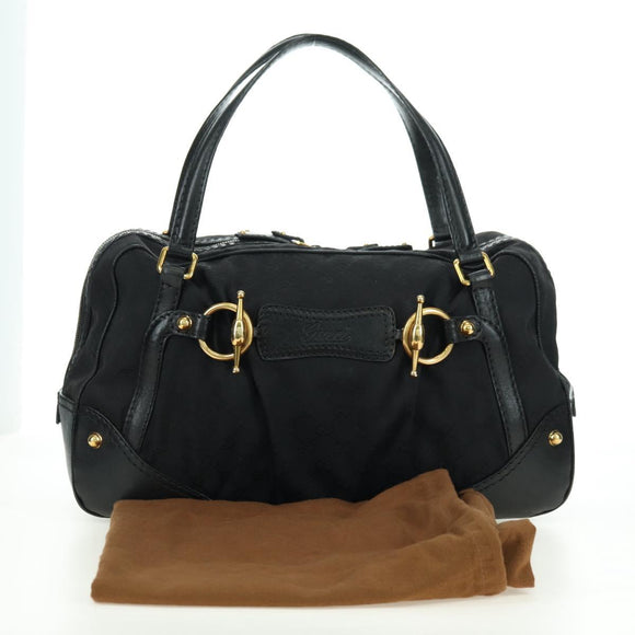 GUCCI GG Canvas Hand Bag Black Gold 211967 Auth 177510V
