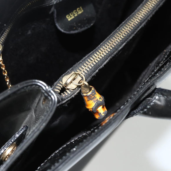 GUCCI Hand Bag Patent leather Black Gold 002 2265 0407 Auth 177511