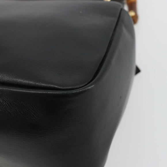 GUCCI Bamboo Hand Bag Leather Black Gold Auth 177513