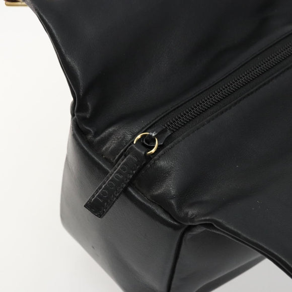 GUCCI Bamboo Hand Bag Leather Black Gold Auth 177513