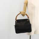 GUCCI Bamboo Hand Bag Leather Black Gold Auth 177513-23