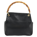GUCCI Bamboo Hand Bag Leather Black Gold Auth 177513-13