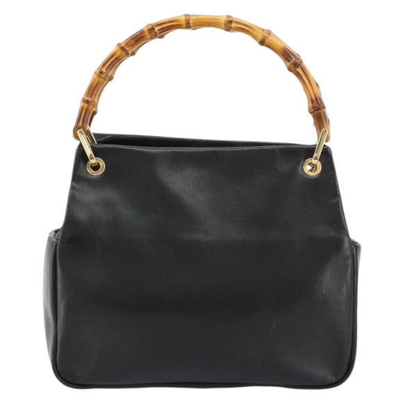 GUCCI Bamboo Hand Bag Leather Black Gold Auth 177513